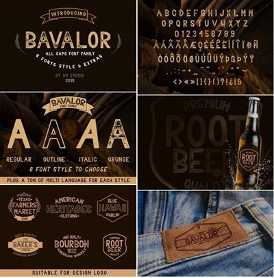 Bavalor - All Caps Font Family with Extras 185575