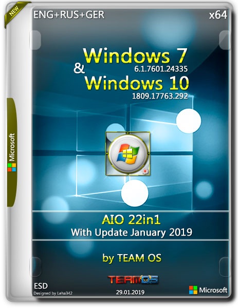Windows 7/10 x64 AIO 22in1 Jan 2019 by TEAM OS (ENG+RUS+GER)
