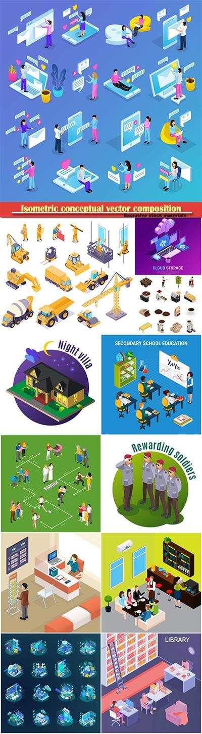 Isometric conceptual vector composition, infographics template # 28