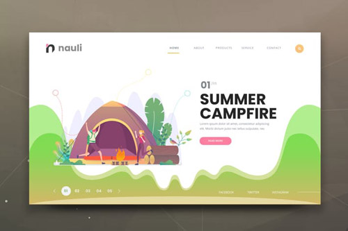 Summer Campfire Web PSD and AI Vector Template