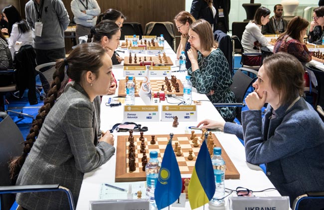 Украинские шахматистки сыграли вничью с Казахстаном в пятом туре командного ЧМ