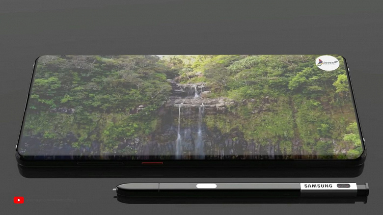 Красный ролик демонстрирует Samsung Galaxy Note10 без «чёлок» и вырезов, однако со встроенной в стилус камерой для селфи
