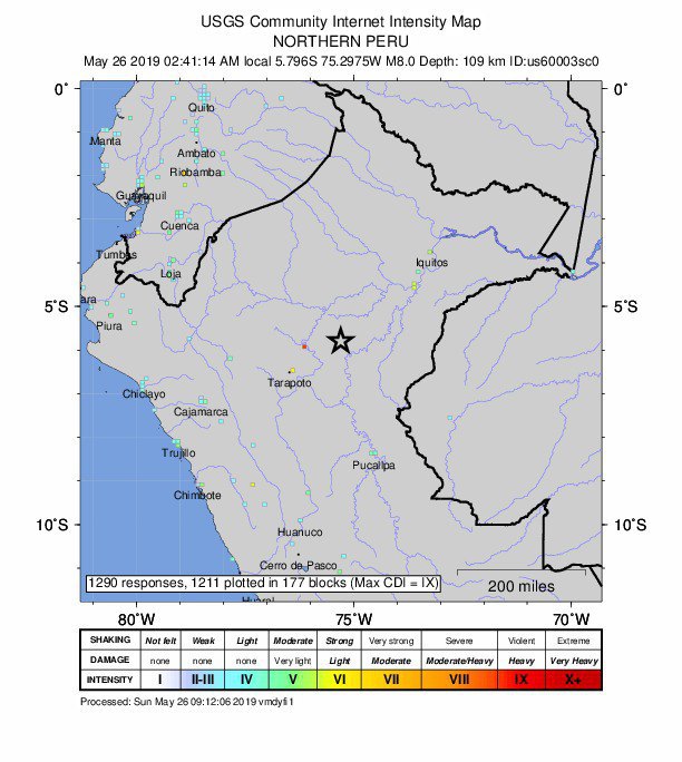 На норде Перу приключилось землетрясение магнитудой 8