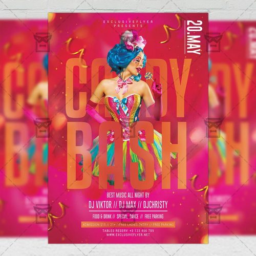 PSD Club A5 Template - Candy Bash Night Flyer 