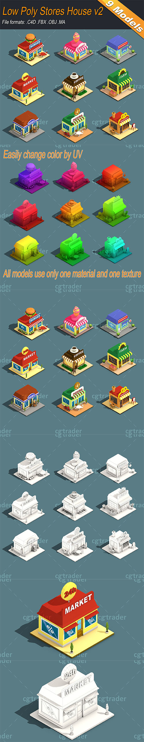 Low Poly Stores House ver 2 Isometric Low-poly 3D model
