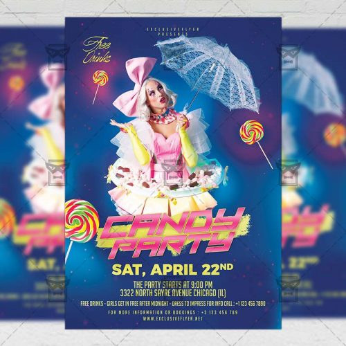 PSD Club A5 Template - Candy Party Flyer
