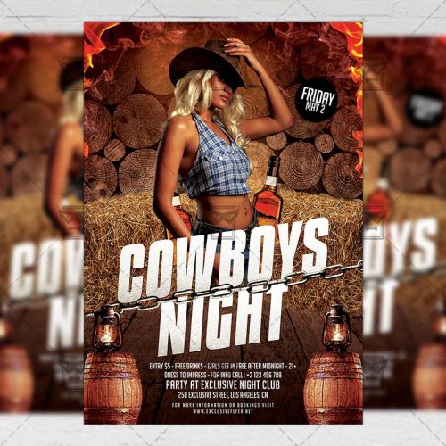 PSD Club A5 Template - Cowboys Night Flyer