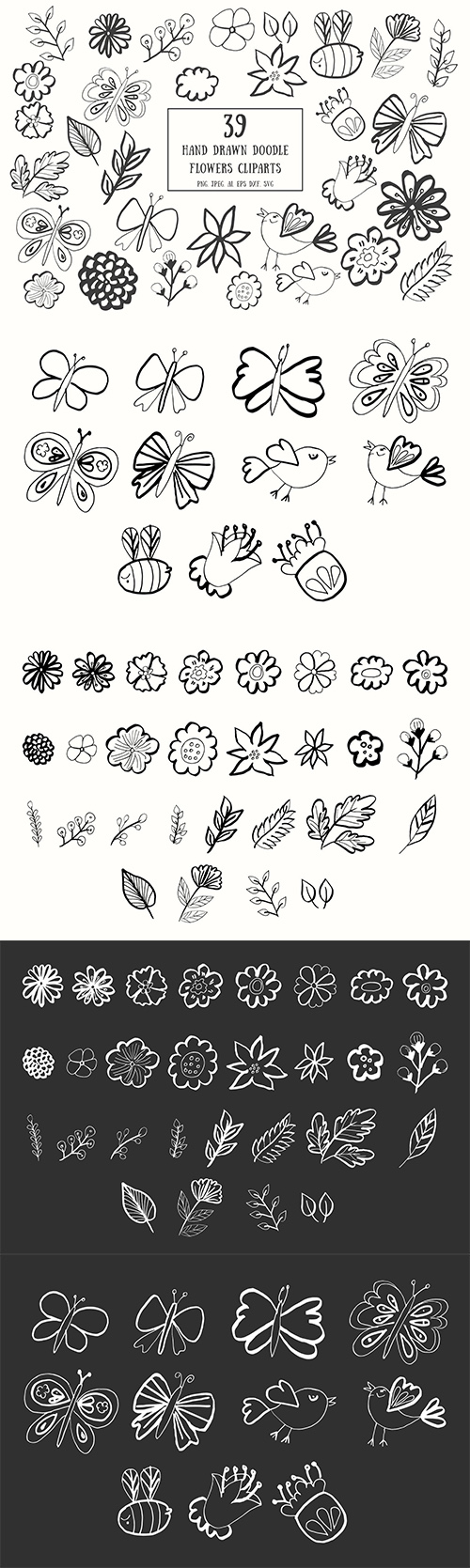 35+ Handdrawn Doodle Flowers Vector Cliparts