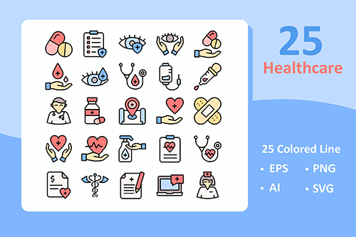 25 Healthcare Vector Icons ( Colored Line )
