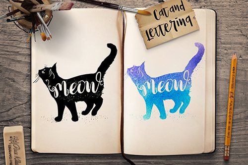 Cat and Lettering PNG and Vector
