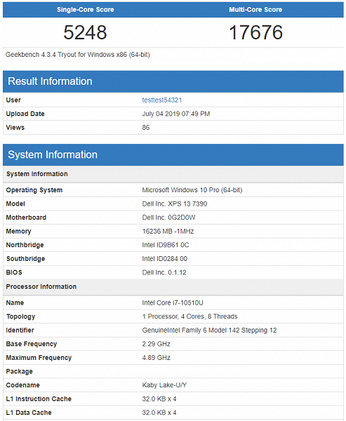 Процессор Intel Core i7-10510U(Comet Lake-U)разгромил AMD Ryzen 7 3750H в тесте Geekbench