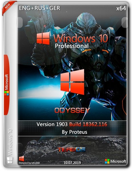 Windows 10 Pro 1903 Odyssey by Proteus (x64) (2019) =Eng/Rus/Ger=