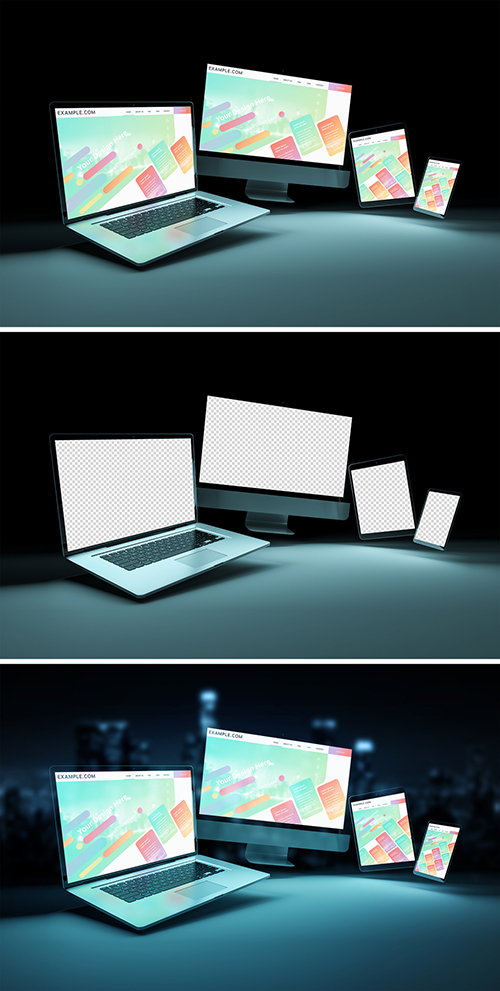 4 Screen Devices on Dark Background Mockup 253165962 PSDT